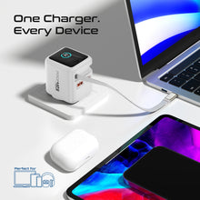 Load image into Gallery viewer, Promate Cubix-r70 70w Ganfast Charger With Retractable 80cm Usb-c Cable, Dual Usb-c Pd 70w, Usb-a 60w Port, 1.14” Tft Smart Display, Uk Plug, Compact Wall Adapter For Macbook, Iphone, Galaxy & More