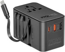 Load image into Gallery viewer, Promate Universal Travel Adapter with GaN Charger 70W USB-C Power Delivery and Built-In Retractable USB-C Cable