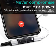 Load image into Gallery viewer, Promate Lightning Splitter Adapter Premium 2in1 Lightning To Headphone Audio And Sync Charging Jack Connector