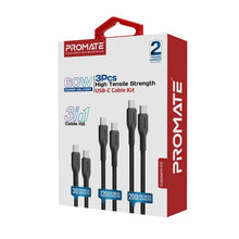 Load image into Gallery viewer, promate 3Pcs High Tensile Strength Data Charge USB-C Cable kit
