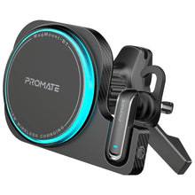 Load image into Gallery viewer, Promate 2-in-1 MagSafe Compatible 15W Wireless Car Charger with Built-in Wireless Mono ENC Earphone