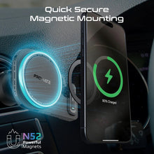 Load image into Gallery viewer, Promate 2-in-1 MagSafe Compatible 15W Wireless Car Charger with Built-in Wireless Mono ENC Earphone