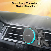 Load image into Gallery viewer, Promate 2-in-1 MagSafe Compatible 15W Wireless Car Charger with Built-in Wireless Mono ENC Earphone