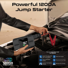 Load image into Gallery viewer, Promate 1200A/12V High-Capacity Jump Starter 150PSI Air Compressor with 12000mAh Power bank & Flashlight