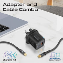 Load image into Gallery viewer, Promate 25W Dual Port Adapter Combo with 60W Fast Charging USB-C Cable