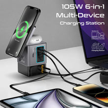 Load image into Gallery viewer, Promate 105W GaNFast™ Multi-Port Wireless Charging Station with Dual Retractable Cables