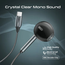Load image into Gallery viewer, Promate High Fidelity USB-C ENC Mono Wired Earphone