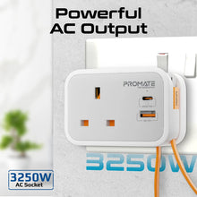 Load image into Gallery viewer, promate Multi-Function AC Socket Charger with Built-In 20W PD USB-C Cable
