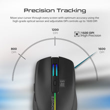 Load image into Gallery viewer, Promate 2.4GHz Wireless Ergonomic Optical Mouse with LED Rainbow Lights