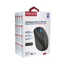 Load image into Gallery viewer, Promate 2.4GHz Wireless Ergonomic Optical Mouse with LED Rainbow Lights