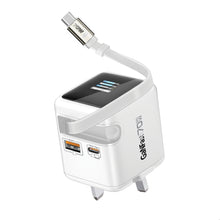 Load image into Gallery viewer, Promate Cubix-r70 70w Ganfast Charger With Retractable 80cm Usb-c Cable, Dual Usb-c Pd 70w, Usb-a 60w Port, 1.14” Tft Smart Display, Uk Plug, Compact Wall Adapter For Macbook, Iphone, Galaxy &amp; More
