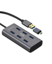 Load image into Gallery viewer, promate Aluminium Alloy Powered USB Hub • 7 USB 3.0 Ports • USB-C Adaptor • 5Gbps Transfer Rate • Data &amp; Charge
