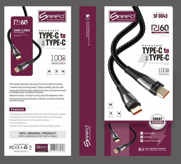 Saafo type-c to type-c cable 60w