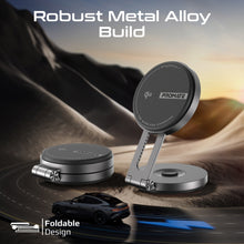 Load image into Gallery viewer, Promate Magmate-1 Qi2 Certified Wireless Magnetic Car Charger Mount With 15w Magsafe Compatibility, Car Dashboard &amp; Lcd Screen Support, Adjustable Rotatable Swing Arm, Cradless 360° Design, Fod, Magmate-1
