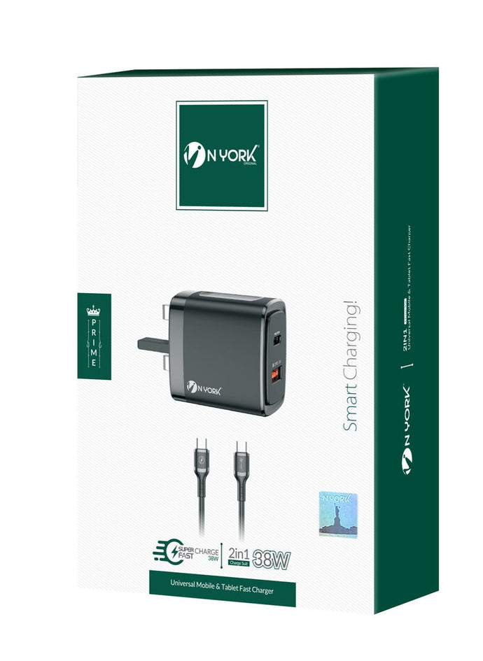 N york super fast charger 38w with cable usb-c to usb-c