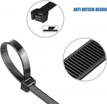 Load image into Gallery viewer, 50 Pack Black Plastic Cable Ties 250mm×3.6mm Heavy Duty Strong Nylon Premium
