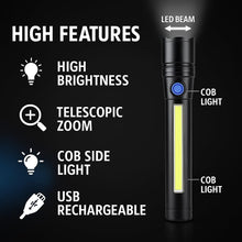 Load image into Gallery viewer, Fitto USB Rechargable Power Style LED Flashlight with Telescopic

