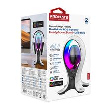 Load image into Gallery viewer, promate Dynamic High Fidelity Dual Mode RGB Speaker w/ Headphone Stand &amp; USB Hub
