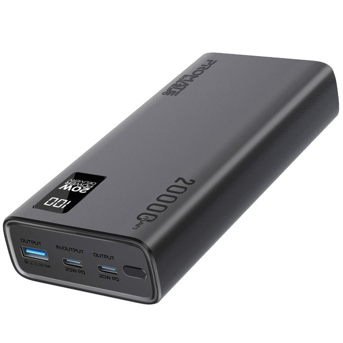 Promate Compact Smart Charging Power Bank   with 20W PD Dual USB-C and 22.5W USB-A Ports