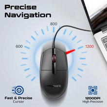 Load image into Gallery viewer, promate ergonomic wired optical mouse 1200dpi
