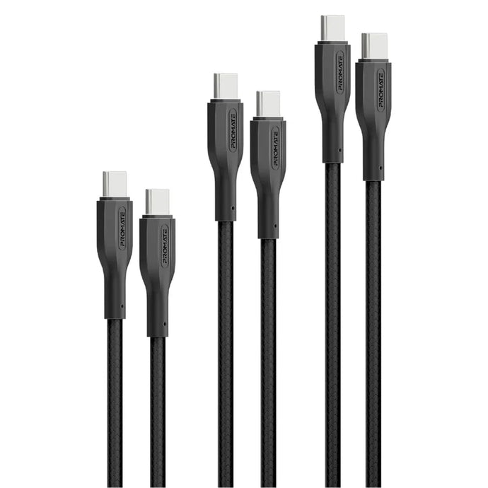 promate 3Pcs High Tensile Strength Data  Charge USB-C Cable kit