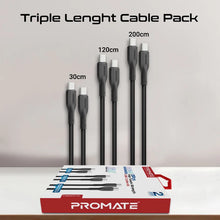 Load image into Gallery viewer, promate 3Pcs High Tensile Strength Data  Charge USB-C Cable kit
