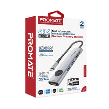 Load image into Gallery viewer, promate 4K@60Hz Multi-Function High Speed USB-C Hub with Screen Privacy Button
