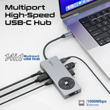 Load image into Gallery viewer, promate 14-in-1 Highspeed Multiport USB-C Hub with 100W PD Passthrough &amp; Multimedia Controls

