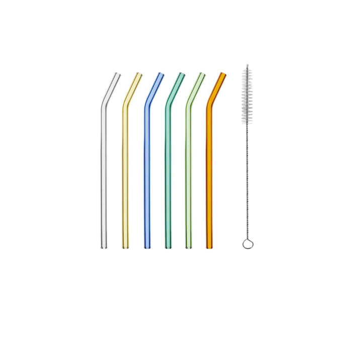 Glass Transparent Straw Set 6 Pieces,1 x Brush