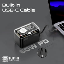 Load image into Gallery viewer, promate 65W Multi-Device Charging Transparent Power Bank with Built-In USB-C &amp; Lightning Cable
