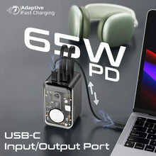 Load image into Gallery viewer, promate 65W Multi-Device Charging Transparent Power Bank with Built-In USB-C &amp; Lightning Cable
