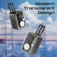 Load image into Gallery viewer, promate 65W Multi-Device Charging Transparent Power Bank with Built-In USB-C &amp; Lightning Cable
