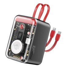 Load image into Gallery viewer, promate 65W Multi-Device Charging Transparent Power Bank with Built-In USB-C &amp; Lightning Cable
