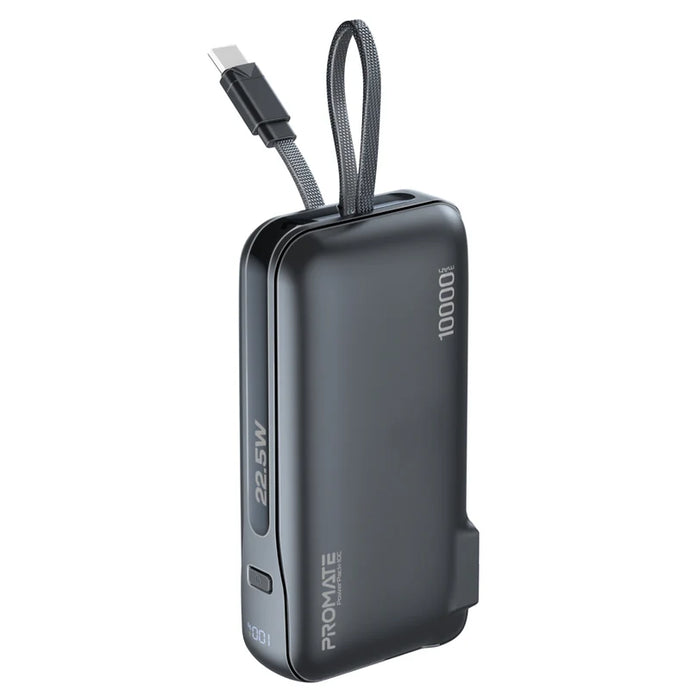 Promate Ultra-compact-Fast Charging Power Bank with AC Charger & Built-In USB-C Cable