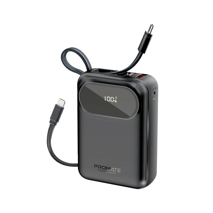 Promate Ultra Compact 35W SuperSpeed Power Bank20000mah with Built-In USB-C & Lightning Cable