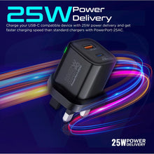 Load image into Gallery viewer, Promate Ultra-fast Dual Port Ac Charger With 25w Power Delivery And Qc 3.0
