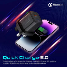 Load image into Gallery viewer, Promate Ultra-fast Dual Port Ac Charger With 25w Power Delivery And Qc 3.0
