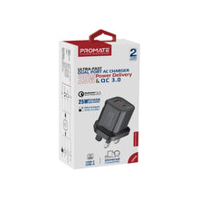 Load image into Gallery viewer, Promate Ultra-fast Dual Port Ac Charger With 25w Power Delivery And Qc 3.0
