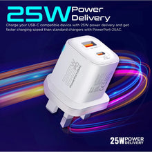 Load image into Gallery viewer, Promate Ultra-fast Dual Port Ac Charger With 25w Power Delivery And Qc 3.0
