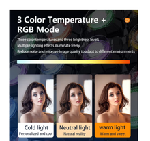 Load image into Gallery viewer, D2 Pro LED Live Streaming Light 2700-6500K - 1000mAh Rechargeable, RGB Video Camera Light with Stand

