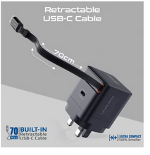 Load image into Gallery viewer, Promate GaNFast charging Adapter Retractable USB-C Cable 65w
