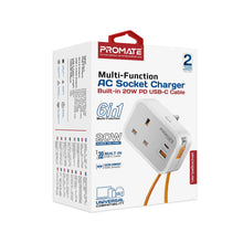 Load image into Gallery viewer, promate Multi-Function AC Socket Charger with Built-In 20W PD USB-C Cable
