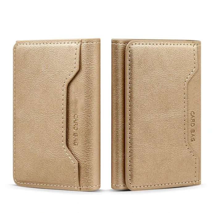 Simple Foldable PU Leather Credit Card Holder for iPhone Solid Magnetic Phone Wallet