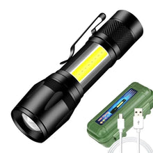 Load image into Gallery viewer, LED Bright flashlight  rechargeable via USB port.
