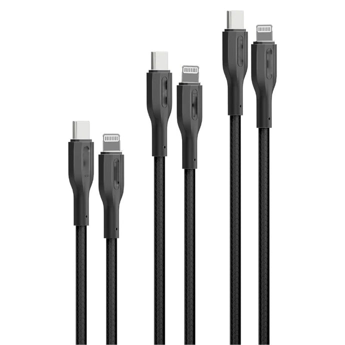 promate 3Pcs High Tensile Strength 27W USB-C to Lightning Cable Kit