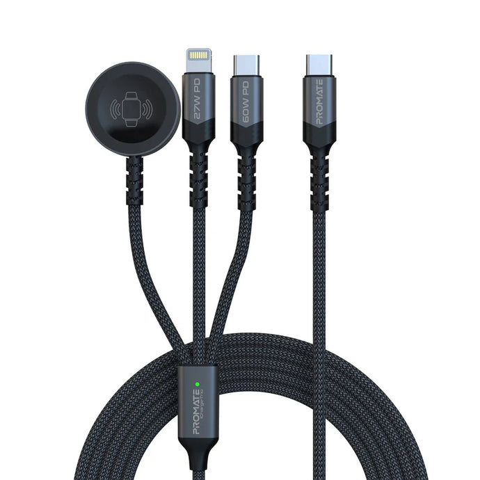 Promate 5-in-1 Multi-Connector Cable for Charging & Data Transfer with Apple Watch Charger