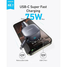 Load image into Gallery viewer, Anker 75W USB-C Car Charger with Built-in Retractable USB-C Cable - Black
