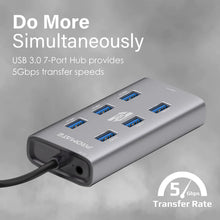 Load image into Gallery viewer, promate Aluminium Alloy Powered USB Hub • 7 USB 3.0 Ports • USB-C Adaptor • 5Gbps Transfer Rate • Data &amp; Charge
