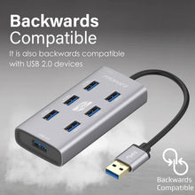 Load image into Gallery viewer, promate Aluminium Alloy Powered USB Hub • 7 USB 3.0 Ports • USB-C Adaptor • 5Gbps Transfer Rate • Data &amp; Charge
