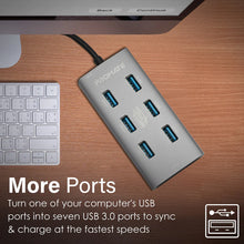 Load image into Gallery viewer, promate Aluminium Alloy Powered USB Hub • 7 USB 3.0 Ports • USB-C Adaptor • 5Gbps Transfer Rate • Data &amp; Charge
